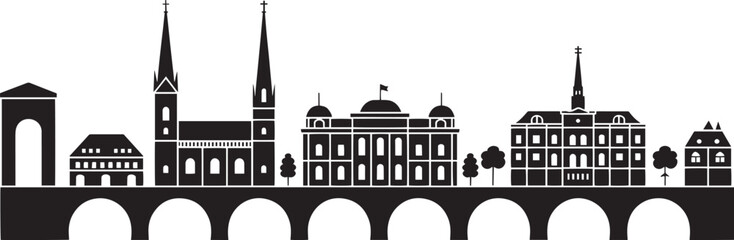 Historic city skyline with churches and buildings on a bridge architecture cityscape