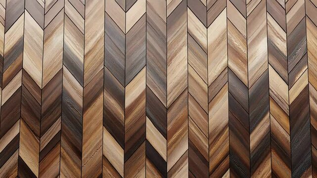 Empty room with chevron pattern wooden wall and floor