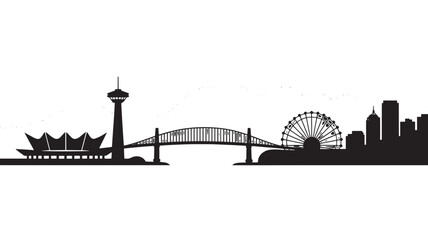 Iconic cityscape with Ferris wheel and observation tower skyline silhouette