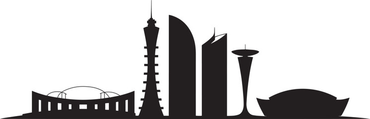 Modern city skyline silhouette with varied architectural styles architecture