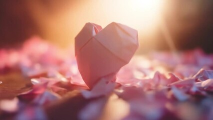 Origami heart amidst a rosy field - Powered by Adobe