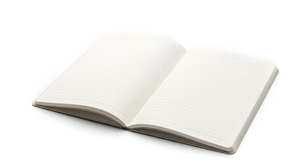Open Notebook with Lined Pages on White Background