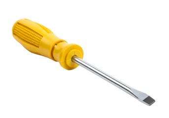 Flathead screwdriver with yellow handle isolated on transparent background