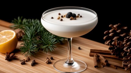 Elegant Cocktail Glass with Refreshing Drink and Vibrant Garnish Display