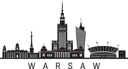 Warsaw skyline cityscape with iconic buildings and stadium architecture © fay009