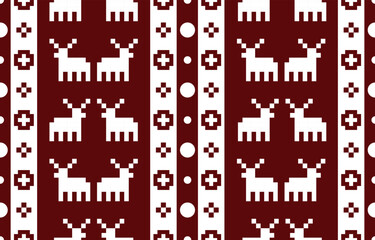 Obraz premium Christmas and New Year green and white seamless pattern, fairytale pixel pattern in white and green with Nordic snowflakes for winter hats, ugly sweaters, jumpers. wallpaper, paper or other design