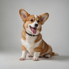 happy Puppy Welsh Corgi 14 Weeks old, dog winking, panting and sitting isolated on white