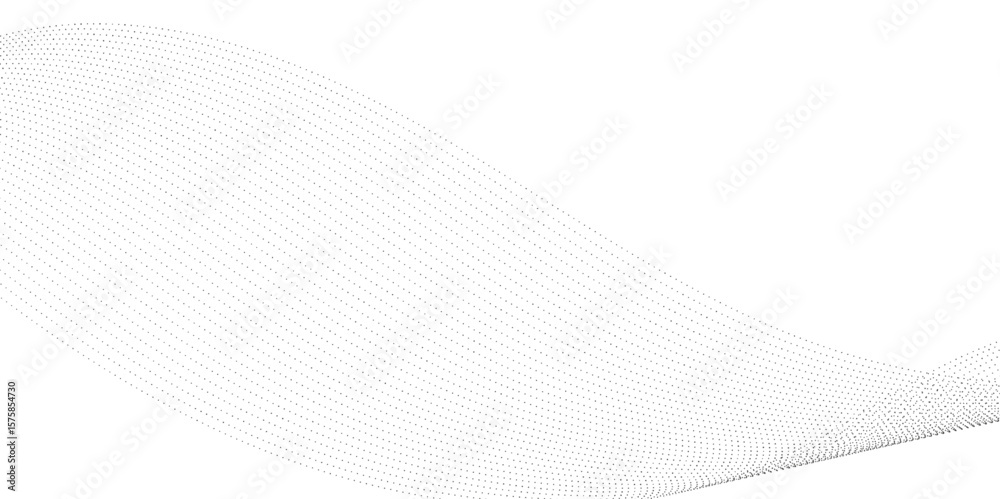Poster flowing dot particles wave pattern halftone black gradient smooth curve shape isolated on transparen