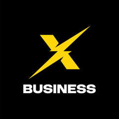 A strong X-shaped logo integrated with a dynamic lightning bolt, creating a striking electric mark perfect for modern branding