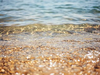 Crystal Clear Water Over Pebbles Beach Summer Seashore