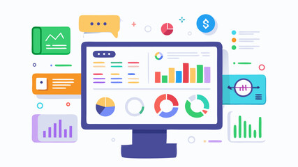 Fototapeta premium Data Visualization on Computer Screen Displaying Charts and Graphs for Business Analysis and Financial Reporting Dashboard Presentation