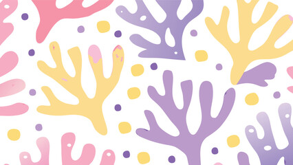 Pastel colored organic shapes and dots creating a seamless pattern on a white background surface area © Wishi