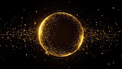 Gold circle graphic, glowing particles