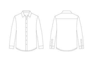A minimalistic, line art illustration of a Casual shirt template, showing both front and back views. Ideal for fashion design mockups, clothing production, or branding presentations.