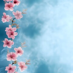 Naklejka premium Pink Blossom Branches Dreamy Sky Background