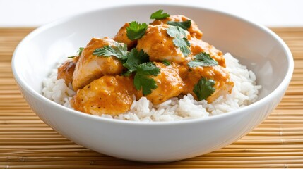 Delicious Bowl of Chicken with Rice and Savory Sauce Ideal for Dinner