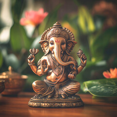 lord ganesha sculpture decoration with green leaf