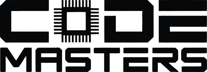 Tech logo design icon. Code master logo. Vector design. Black color.