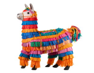 Colorful Llama Pinata with Vibrant Fringe Decoration Isolated on Transparent Backgrou