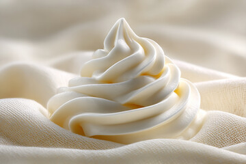 Elegant swirl of soft serve. A delicate, dreamy dessert is set against a silky background for an appealing, sweet temptation.