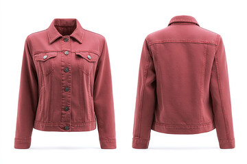Maroon button down denim jacket. Long sleeve with pockets. Casual and comfortable. Can be layered in the fall and winter. Versatile piece.