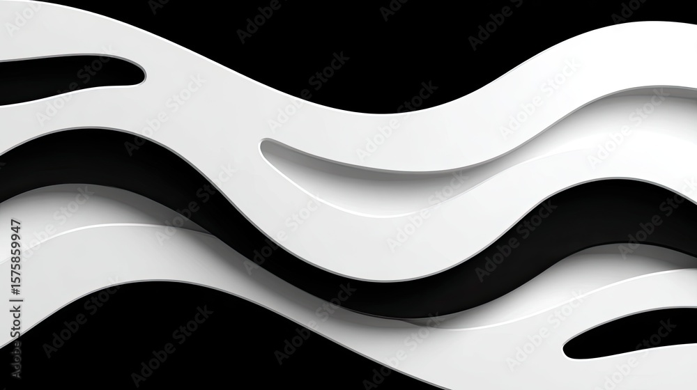 Poster this artwork showcases a black and white linocut of wave patterns, creating a three-dimensional effe
