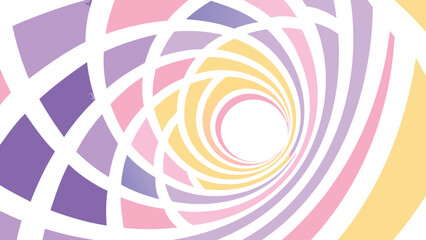 Abstract spiral tunnel with pastel colors converging towards a central white opening view effect