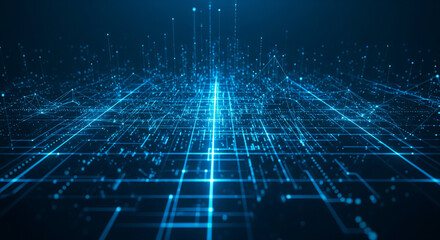 Futuristic background with floating data elements in a digital space. Ideal for themes like technology, AI, data security, and modern virtual interfaces