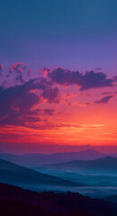 Obraz premium Vibrant sunset horizon with purple and orange gradient sky