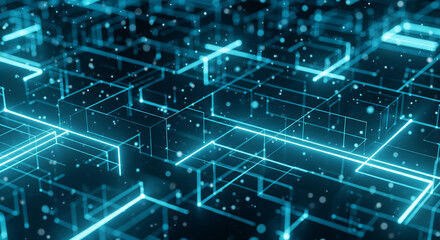 Naklejka premium Futuristic background with floating data elements in a digital space. Ideal for themes like technology, AI, data security, and modern virtual interfaces