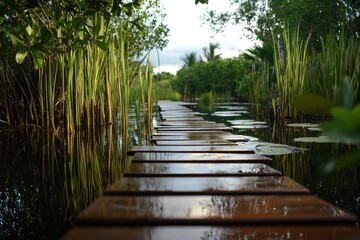 Fototapeta premium Exploring the serene swamp habitat trails and waterways in everglades national park nature photography lush green environment scenic viewpoint