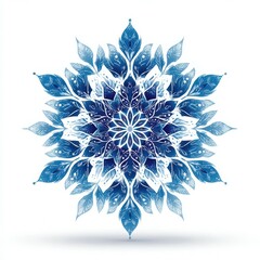 Intricate blue snowflake design showcasing nature's beauty in a symmetrical pattern with artistic flourishes