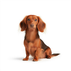 Dachshund sitting calmly with a soft expression indoors