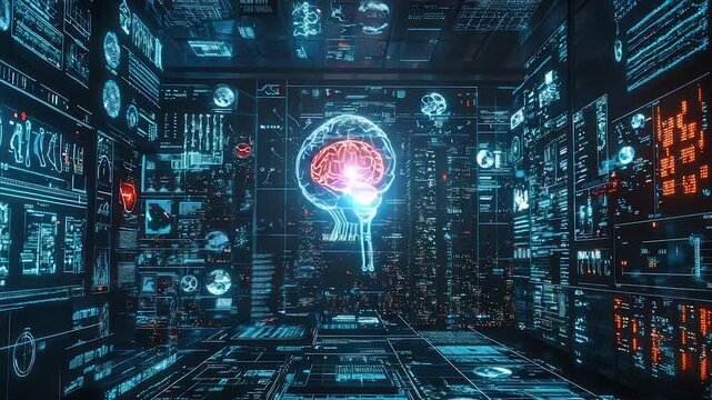 A digital brain within a futuristic data center - Powered by Adobe