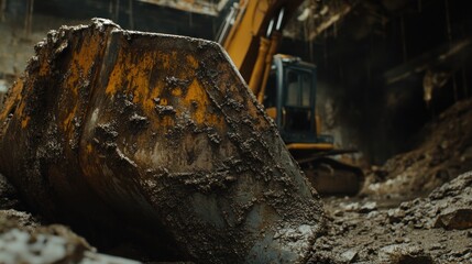 Excavator in a demolition site