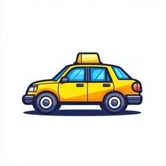 Colorful yellow taxi car parked on a city street during daytime in a modern urban environment