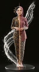 Digital Art: A Fusion of Indonesian and Japanese Culture in a 3D Model with Water Splashes