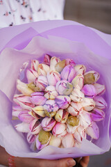 A beautiful and delicate bouquet of marshmallow tulips.