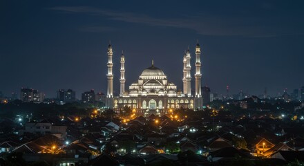 Night Illumination of Agung Mosque in a Cityscape