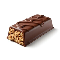 Chocolate Cereal Bar Isolated on White Background – Crunchy Snack Food Image for Product Use

