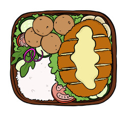 Katsu with meatballs and some lettuce