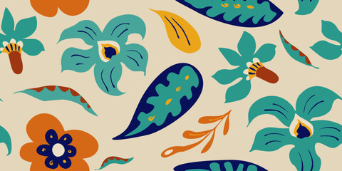 Botanical boho folk floral pattern seamless for home decor and print design