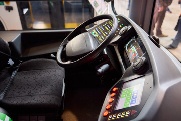 The Modern Bus Interior has a high-tech dashboard and advanced controls for drivers and passengers