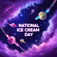 Whimsical Cosmic Ice Cream Planets: National Ice Cream Day Celebration, Fantasy Style