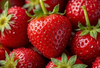 Fresh Ripe Strawberries with Water Droplets &ndash; Macro Close-Up