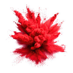 Vivid red powder explodes against png transparent