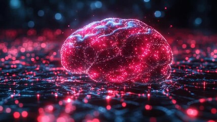 Glowing digital brain model with detailed neural network - Powered by Adobe