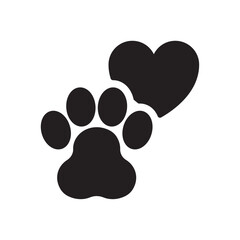 Paw with heart icon. Animal, love, care, cat or dog paw print symbol. Vector illustration. Editable stroke. Flat design.
