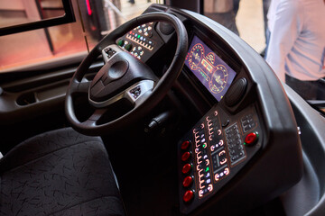 The Modern Bus Interior has a high-tech dashboard and advanced controls for drivers and passengers