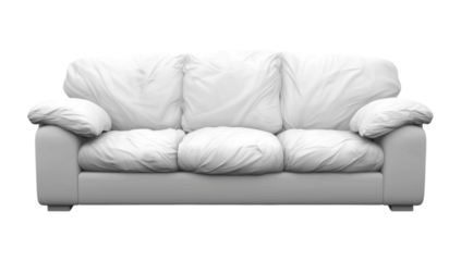 Modern white sofa with soft cushions against png transparent background